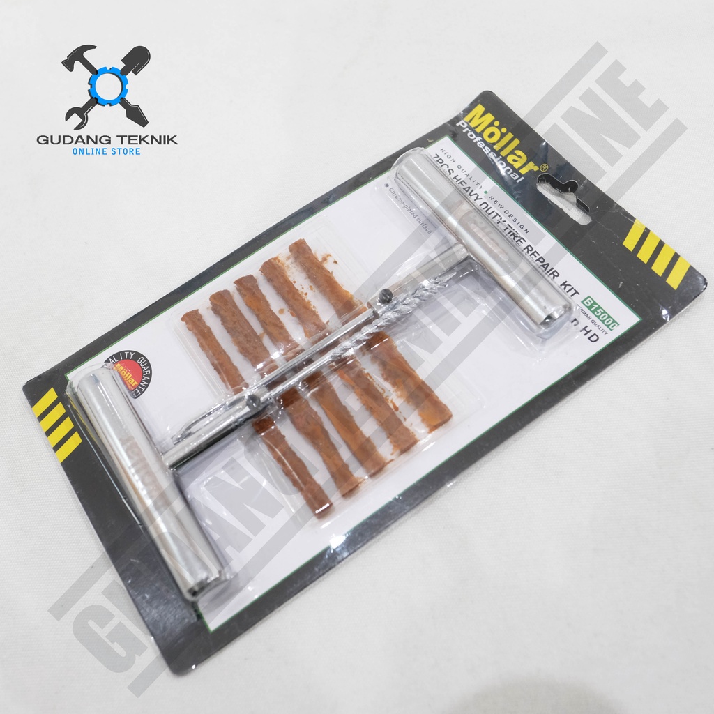 Alat Tambal Ban Tubles Besi Tire Repair Kit 1 SET 7pcs Mollar B15000  - Tambal Ban Tubeless Mollar 7 pcs