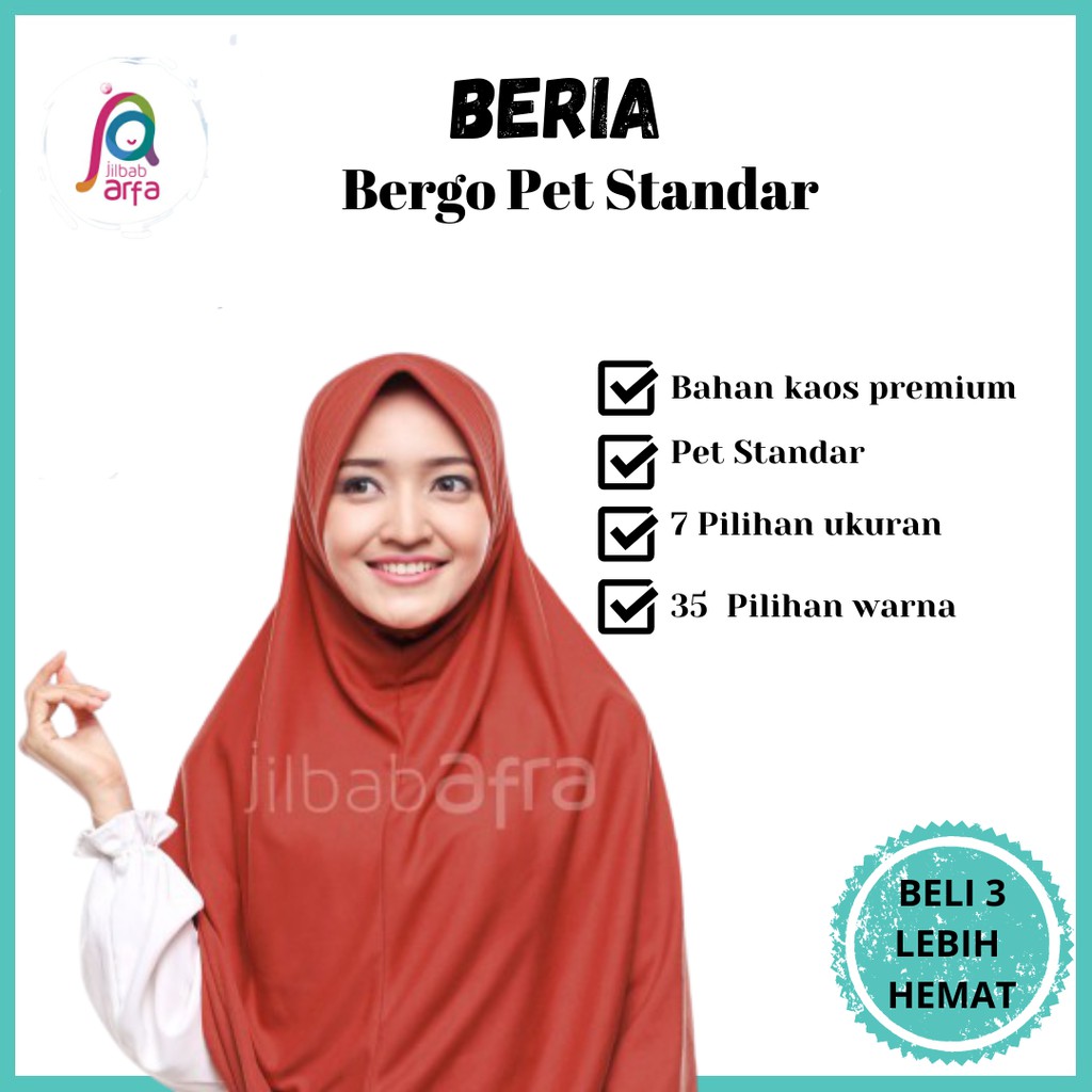 Jilbab beria Merah Bata - jilbab beria bergo pet standar
