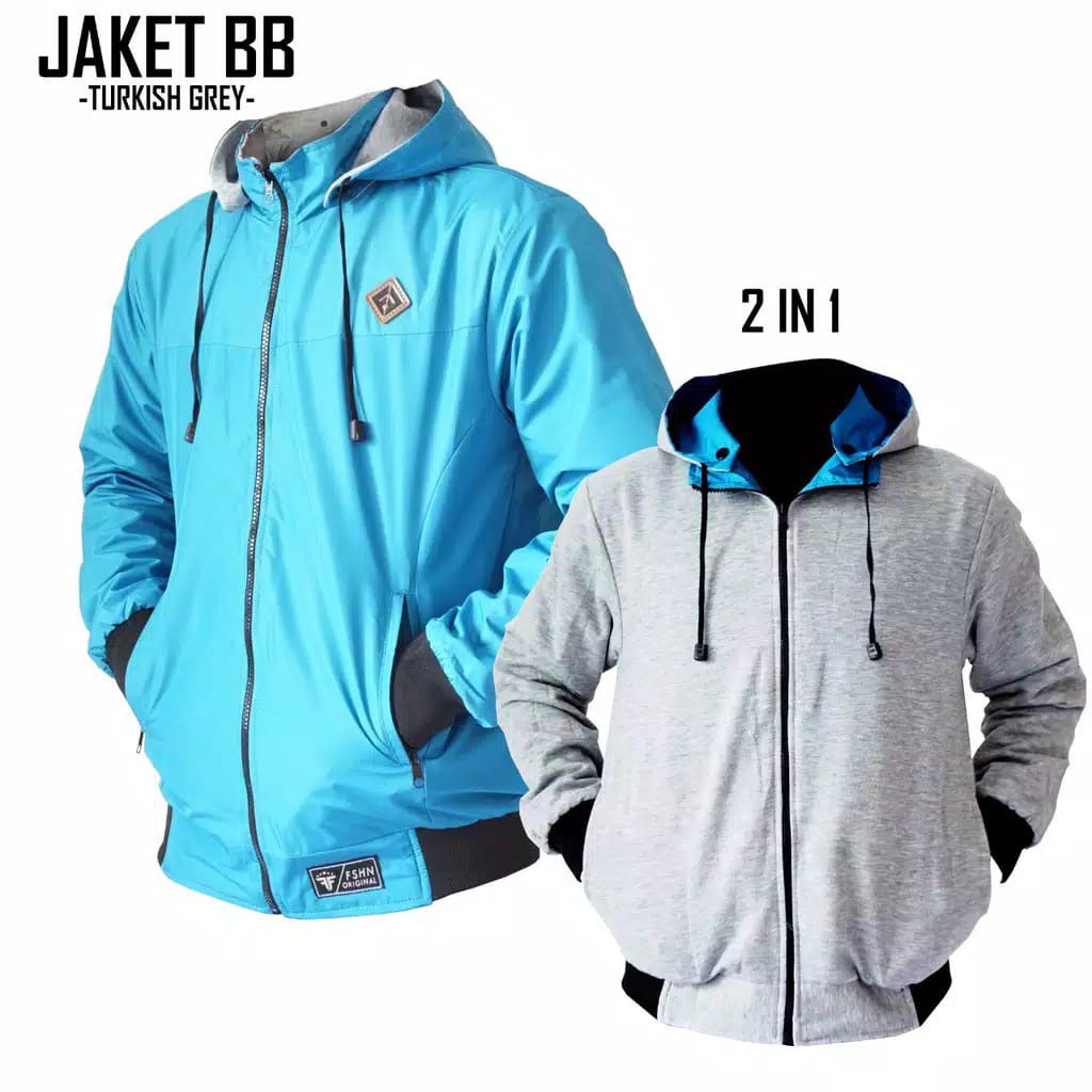  JAKET  BOLAK  BALIK  PRIA BB 2in1 PARASUT ANTI  AIR  FLEECE 