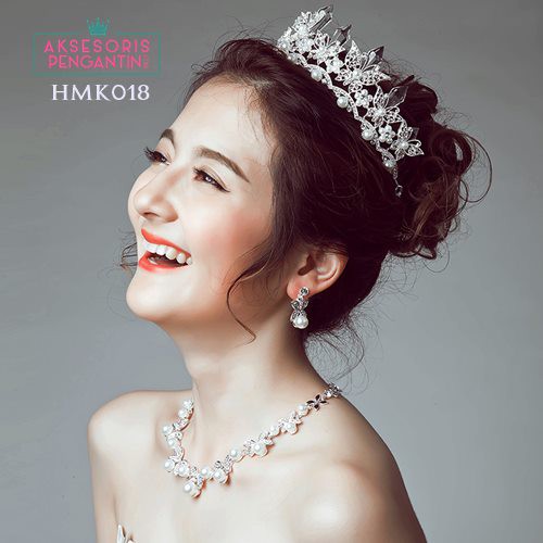 Aksesoris Royal Crystal Wedding Modern l Paket Mahkota Kalung Anting - HMK018