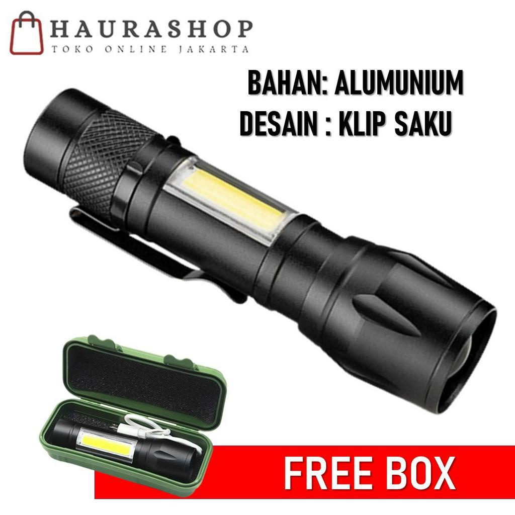 Paket Senter XPE + COB Mini Zoom USB Charger Klip / Tali