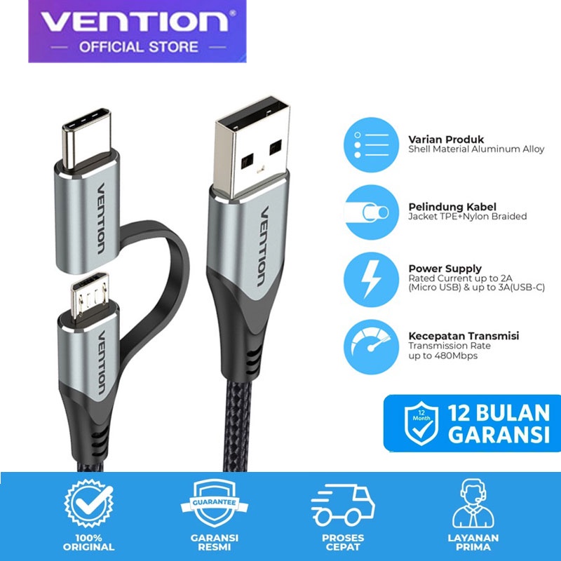 Vention CQE Kabel Micro USB Type C Adapter USB Micro to USB C Braided