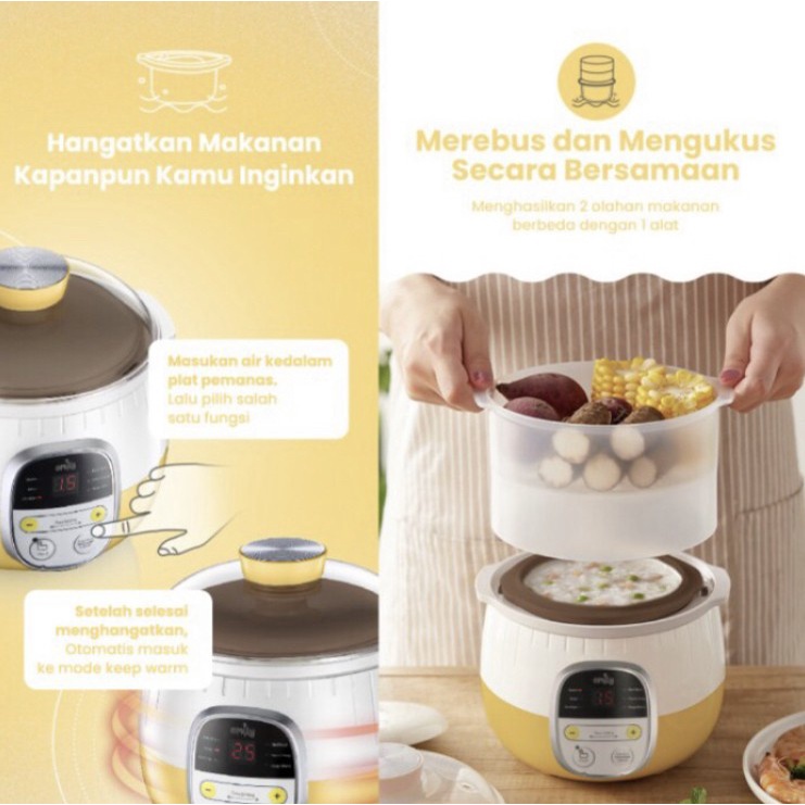 Makassar - Emily Slow Cooker + Steamer 0.8L Mpasi Food Processor Bubur Bayi ESC-36005