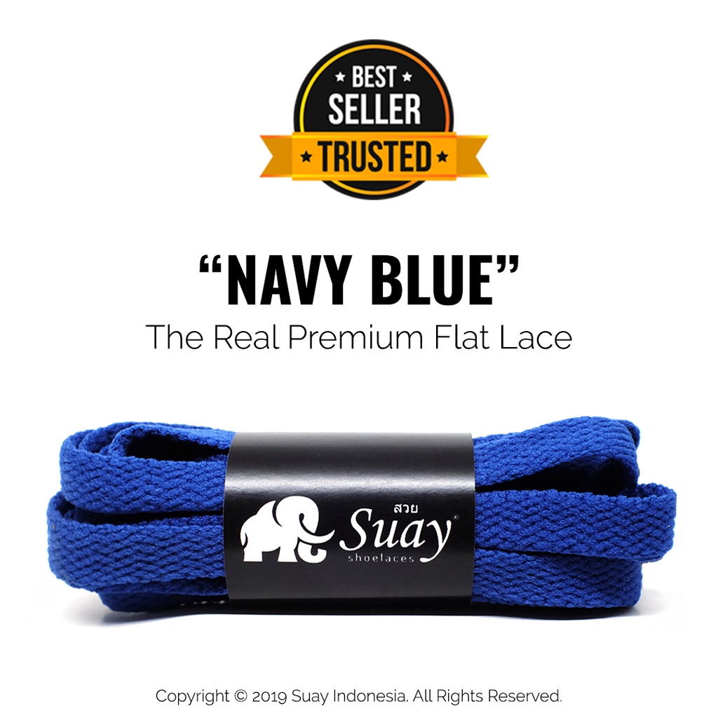 Tali Sepatu Gepeng Biru (FLAT) Premium Shoelace Navy Blue Surabaya