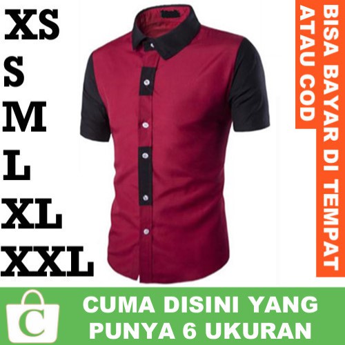 BISA COD XS S M L XL XXL Kemeja Pria Hem Cowok Lengan Pendek Badan Kombinasi MERAH HITAM CORAT CORET