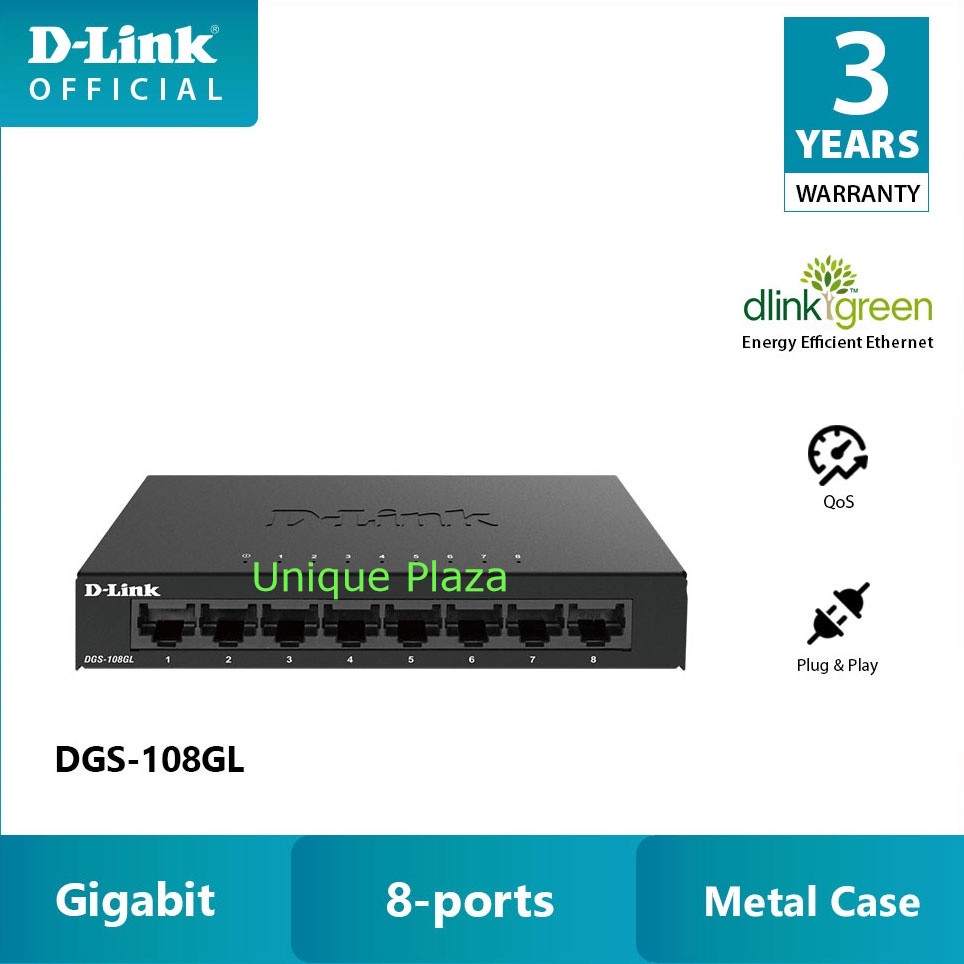 D-Link DGS-108GL : DLink DGS108GL 8 Port Gigabit Unmanaged Desktop Switch