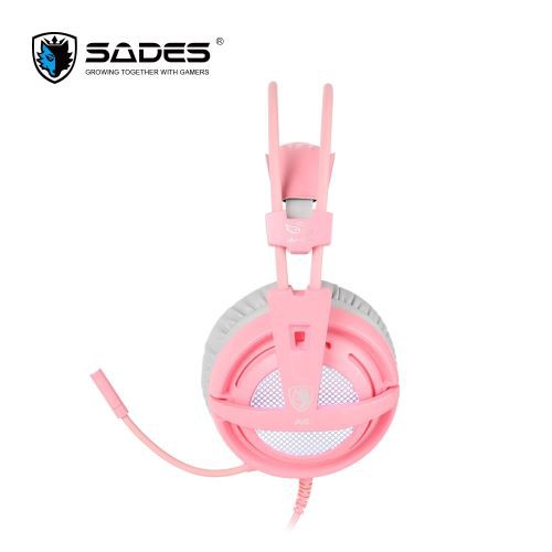 Headset gaming sades wired usb 7.1 surround sound gold led Angel pink-orange A6 locust original - Headphone a-6