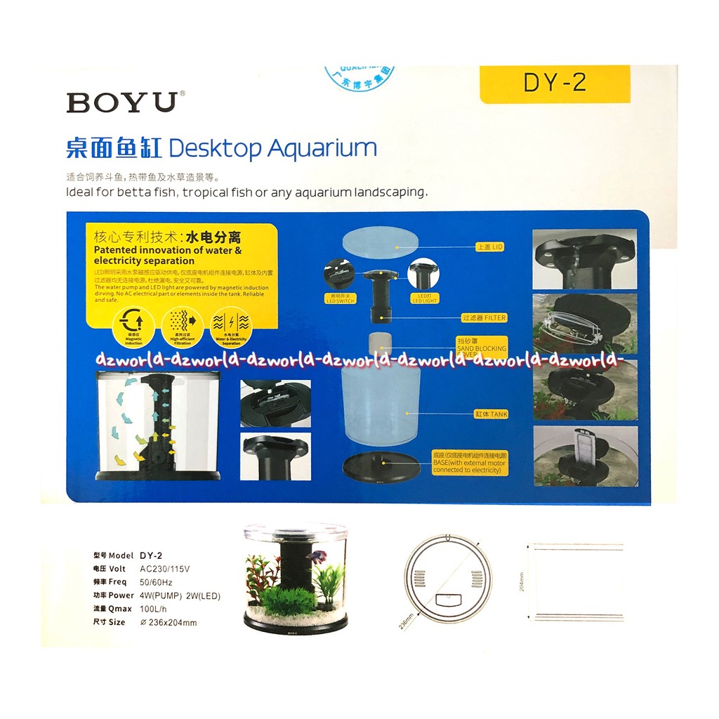 Boyu Desktop Aquarium Tempat Akuarium Meja Mini Oval