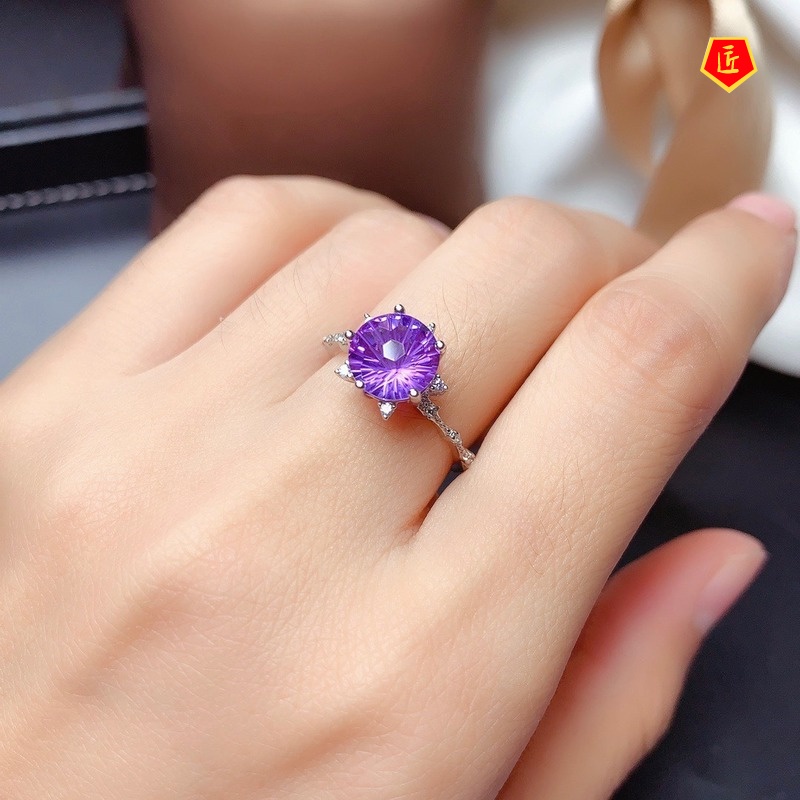 [Ready Stock]New Amethyst Rings Pendants Earings Set Pt950 Platinum