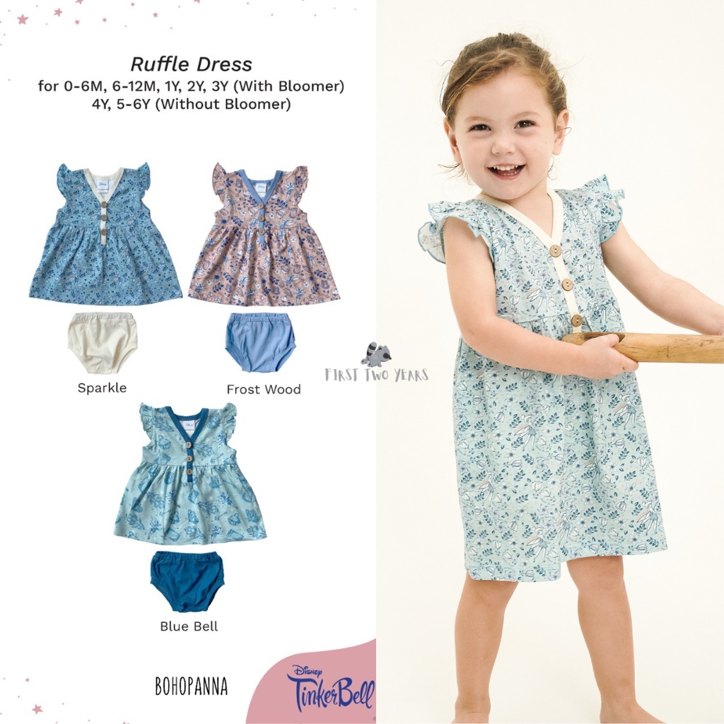 Bohopanna - Ruffle Dress Disney Tinker Bell / Dress Anak Perempuan