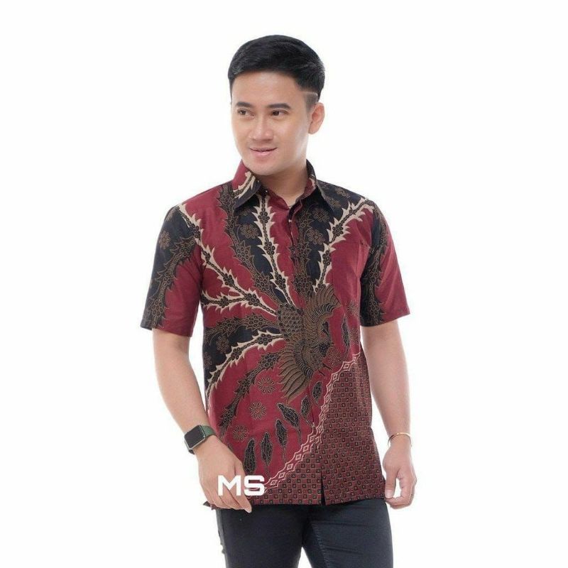 BSWART Batik HRB026 kenongo Hem Pendek anjani biru Pekalongan M L XL Batik Pria MURAH Modern Grosir-Murai mrh.