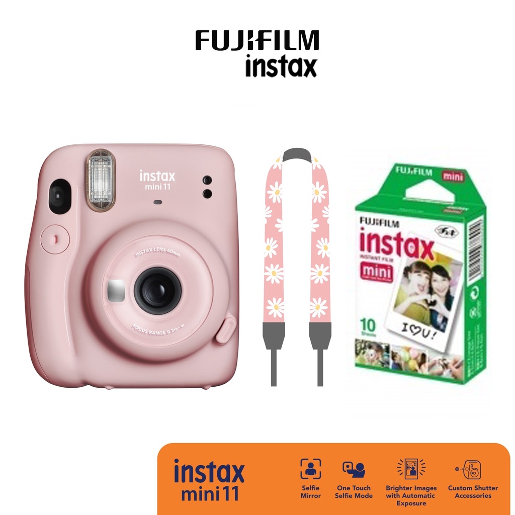 Fujifilm Instax Mini 11 BTS Instant Film Camera Garansi Resmi Fujifilm Indonesia-Pink STRAP PACKAGE