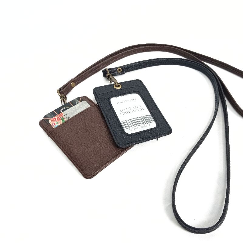 ID CARD HOLDER KULIT LANYARD WITH SLOT KARTU/NAME TAG PU LEATHER TERMURAH