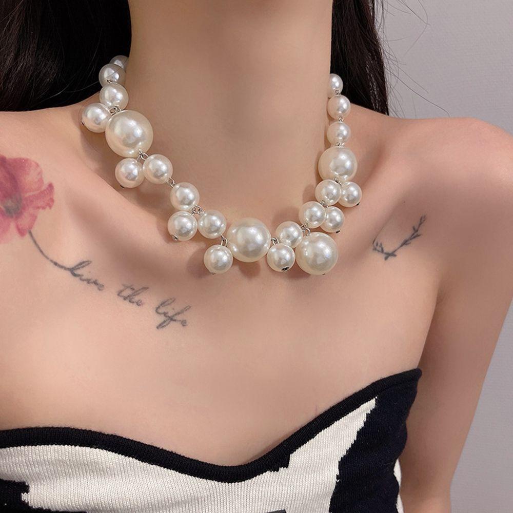 Mxbeauty Kalung Mutiara Elegan Hadiah Pesta Mutiara Putih Rantai Klavikula Manik-Manik Perhiasan Pernikahan Gaya Korea Necklace
