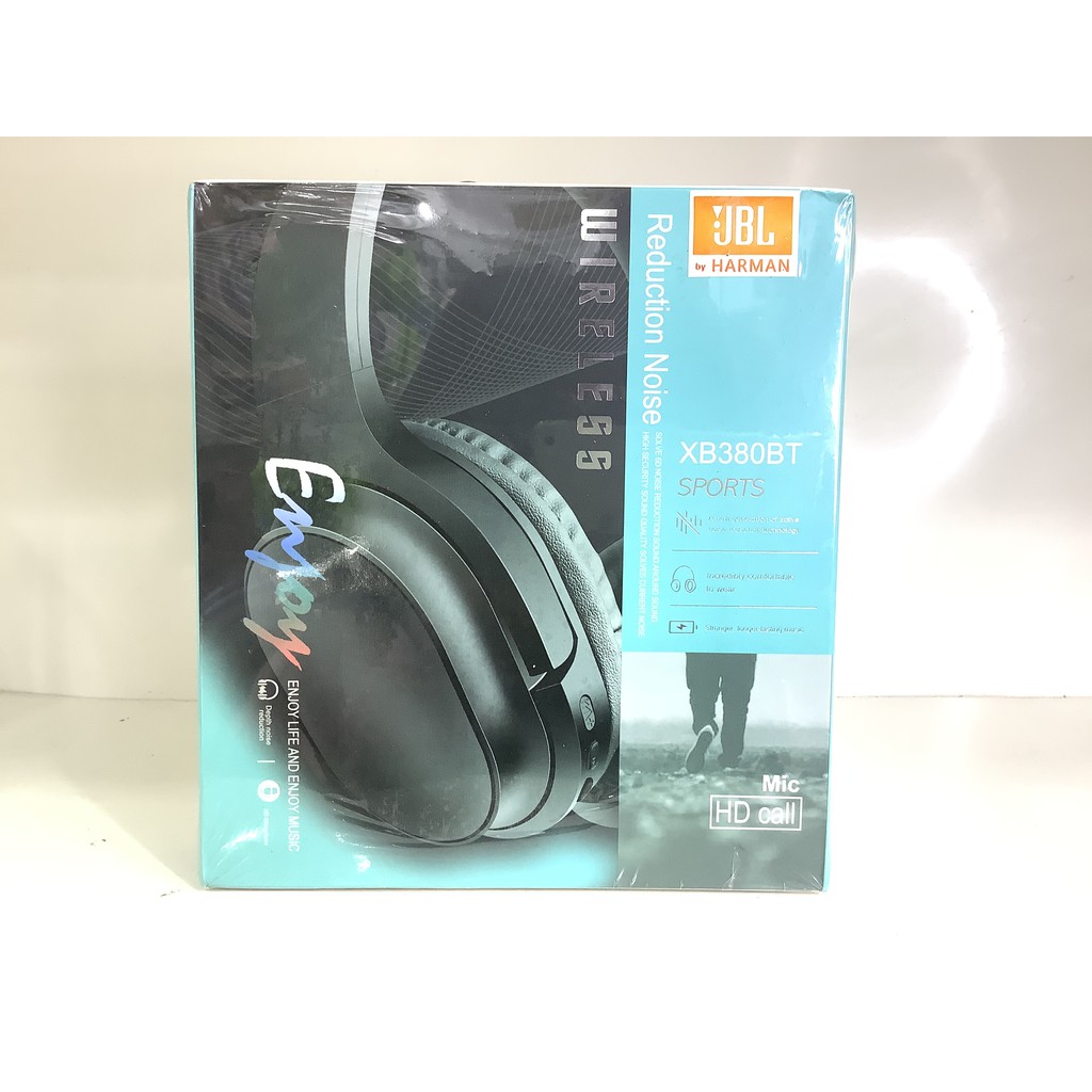 Headset Headphone Wireless Bluetooth Bando JBL XB380BT Sports Reduction Noise Biru Muda
