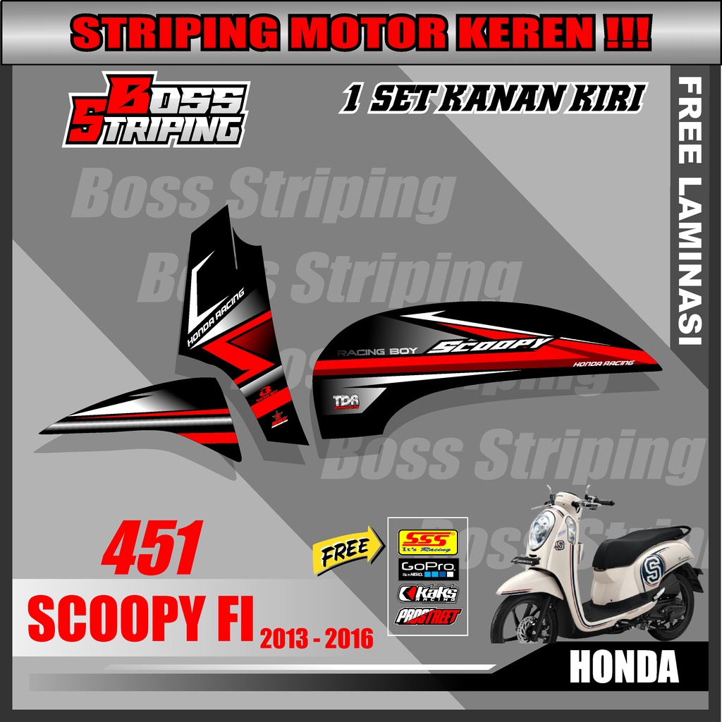 Striping Scoopy 2014-2016 - Sticker Striping Variasi Scoopy Motif Racing. M451