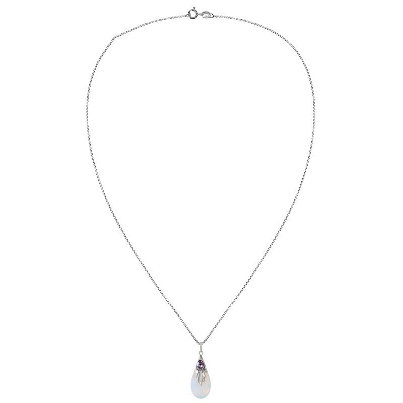 Kalung Sterling Silver 925 Dengan Liontin Kristal Moonstone Bentuk Tetesan Air Untuk Wanita