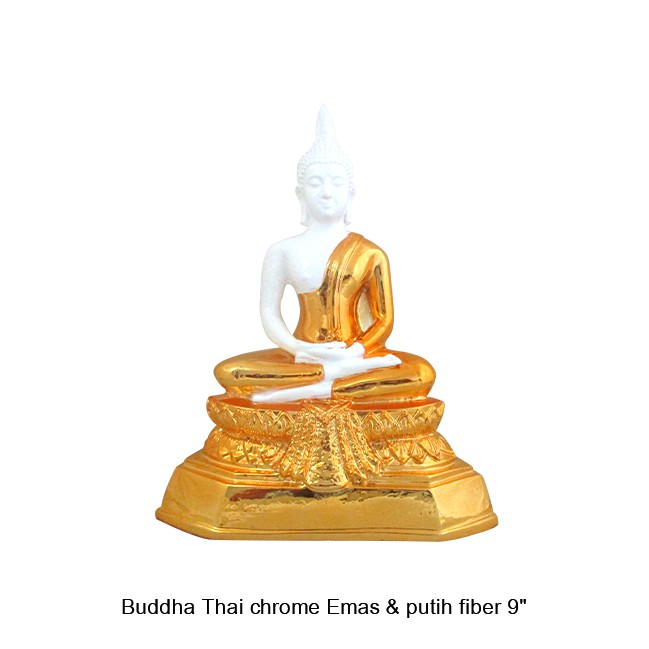 Patung / Rupang Arca Buddha Thai chrome Emas & putih fiber 9"