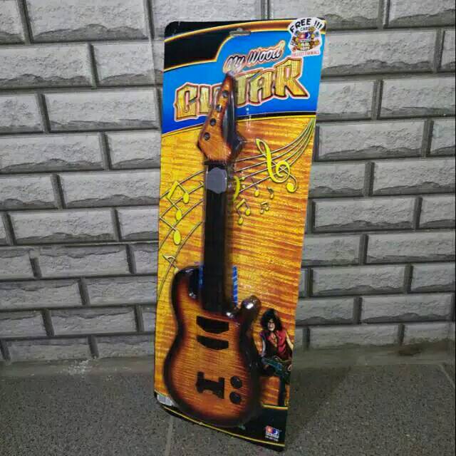 MAINAN GITAR MOTIF KAYU ANAK EDUKASI EDUKATIF - MAINAN GITAR ANAK EDUKASI