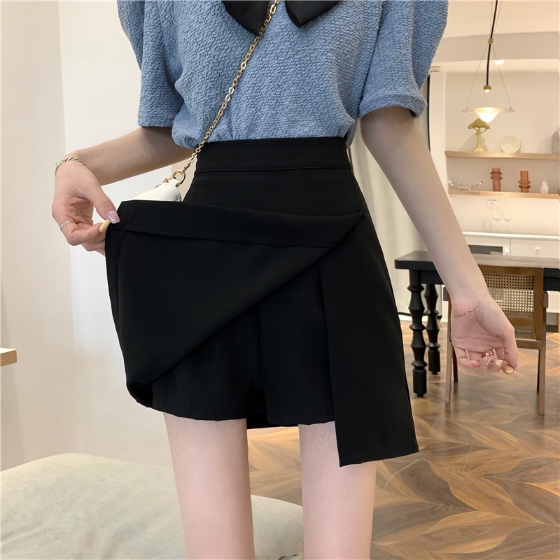 Hitam split suit rok wanita musim panas tas pinggang tinggi pinggul A-line rok pendek rok ramping ro