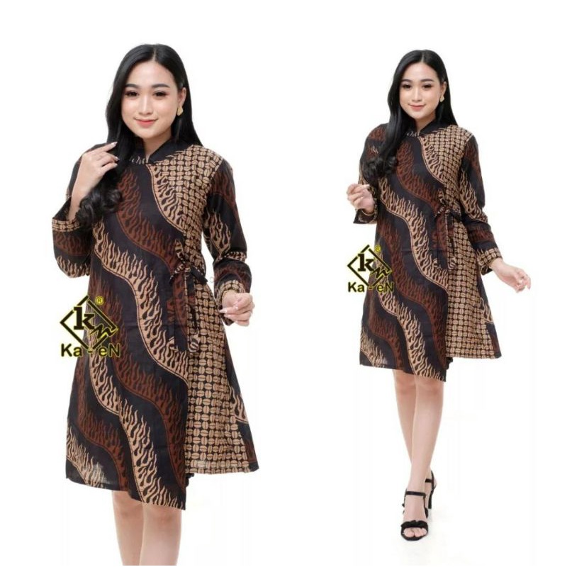 Baju Batik Wanita Modern Atasan Batik Kerja Wanita Lengan Panjang Tunik Batik Kantor Blouse Batik Seragam Batik M L XL XXL