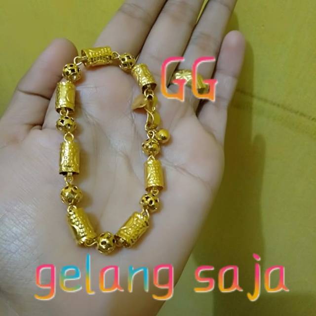 COD gelang bambu ukir lapis emas 24 cara ukur geser gambar