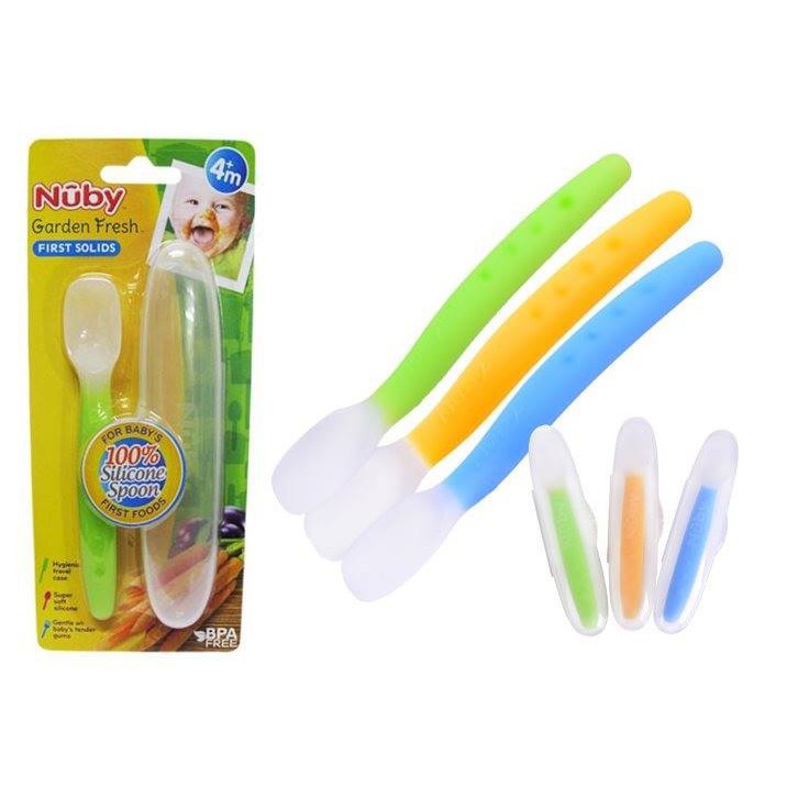Nuby Garden Fresh Silicone Spoon with Case 4m+ (Tersedia varian warna)