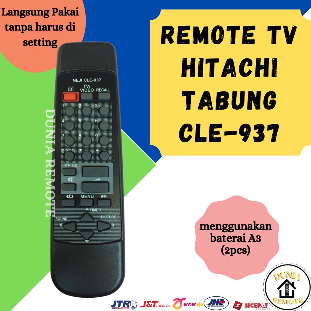 Remot Remote TV HITACHI  Tabung China CLE- 937 tanpa setting