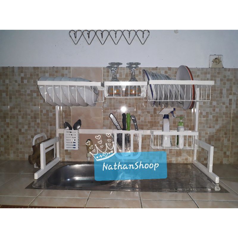 Rak Piring Rak Wastafel 2 Dua Susun Minimalis Bongkar Pasang Hitam - Putih - Cokelat 85x50x32