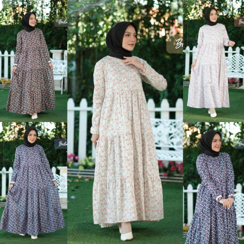 BELLA DRESS BY DHIYA OFFICIAL GAMIS KATUN MOTIF BUNGA
