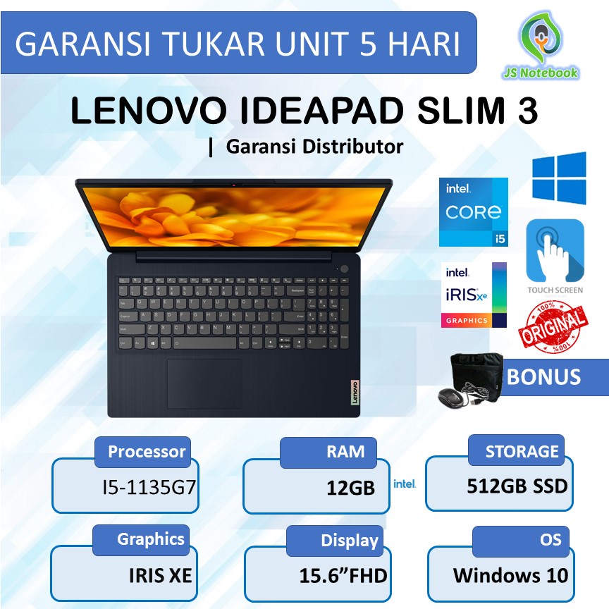 LENOVO IDEAPAD SLIM 3 15 TOUCH I5 1135G7 12GB 512SSD W10 15.6FHD