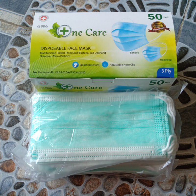 MASKER ONE CARE 3 PLY 1 BOX ISI 50 PCS HIJAU