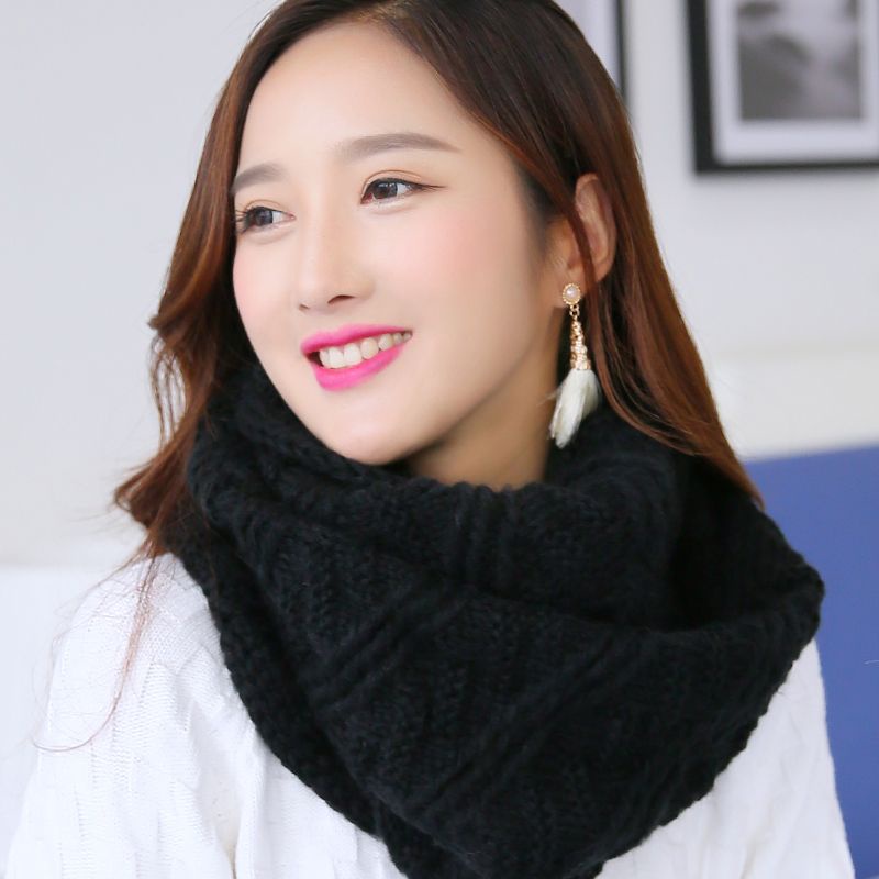 SCARF SYAL WANITA WINTER MUSIM DINGIN  IMPORT READY STOCK-Hitam motif