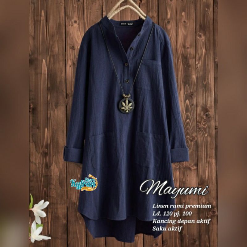 Mayumi long tunik katun linen jumbo ld 120 xxl