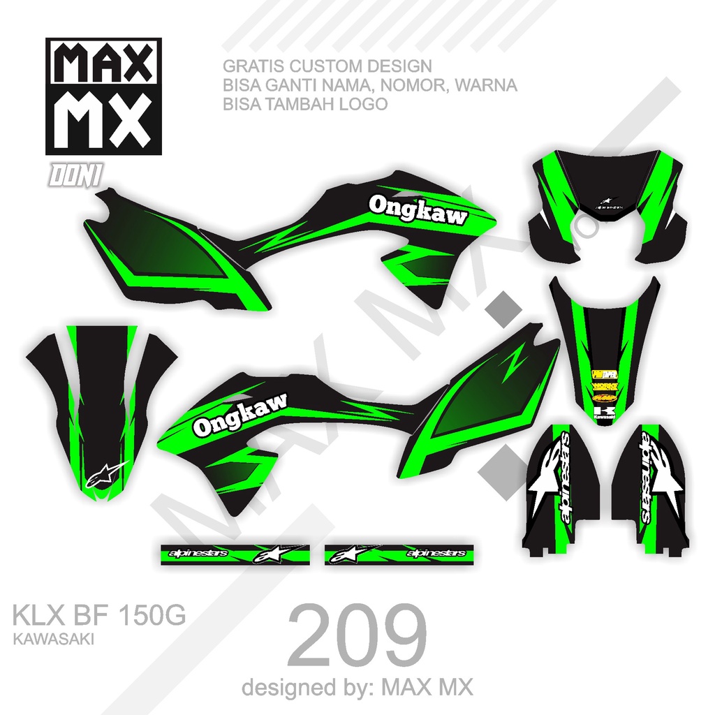 DECAL STIKER MOTOR KLX BF 150 G MOTIF HITAM HIJAU
