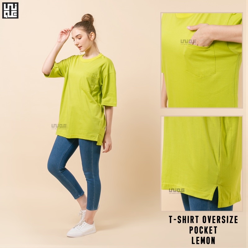 UNIQUE - (Pocket Series) Kaos Polos Oversize Pocket Cotton Combed 24s Pria & Wanita Tshirt Oversized Korea Croptop Hypbeast-Lemon
