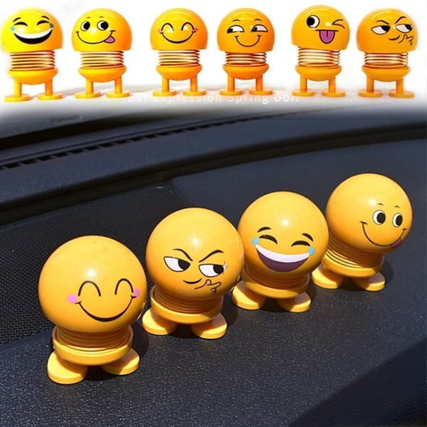 Random 4PC Mobil Lucu Emoji Goyang Kepala Boneka Emoticon Pack Spring Doll Lucu Interior Mobil Smiley Face Mata Air Menari Mainan Mobil Ornamen Lucu Mobil Dashboard Decor Aksesoris Mobil