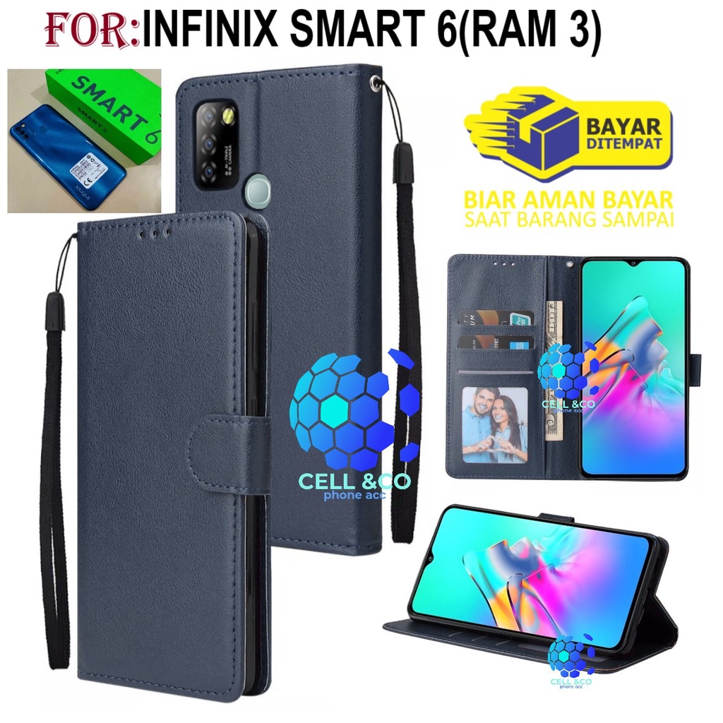 INFINIX SMART 6(RAM 3) CASE FLIP LEATHER WALLET PREMIUM FLIP CASE BUKA TUTUP KESING HP CASING FLIP CASE WALLET INFINIX SMART 6