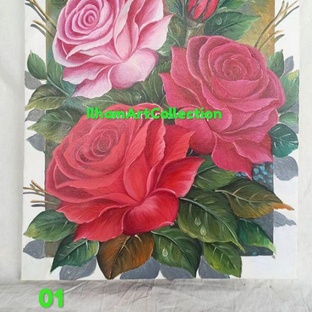 Lukisan Bunga 3 Dimensi Ukuran 80x60 90x60 Shopee Indonesia