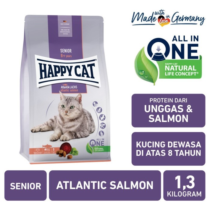 Happy Cat Senior 8+ With Atlantic Salmon 1.3Kg - Promo