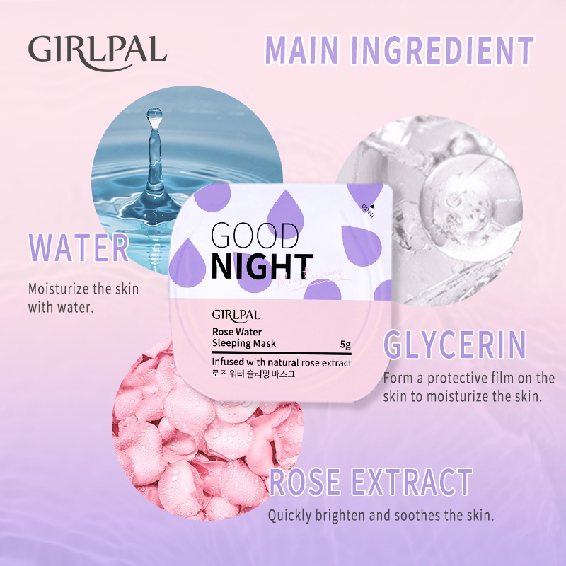 GIRLPAL 5g*4pcs Rose Water Sleeping Mask Natural Deep Hydrating Organik Face Jelly Masker Wajah Mencerahkan