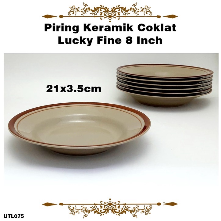 [1 lusin] Piring Keramik Coklat Lucky Fine 8 Inch