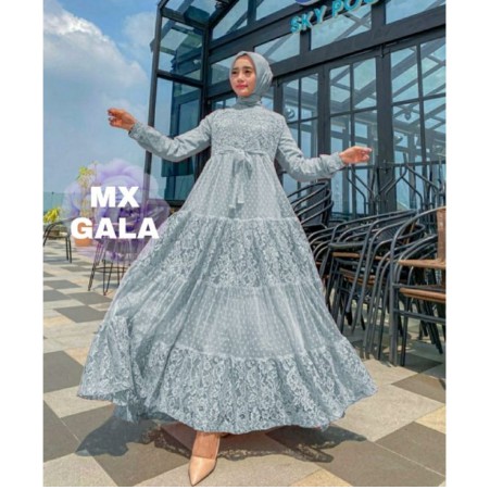 Baju Gamis Brukat Wanita Remaja Terbaru 2021 Model Kekinian Pesta Kondangan Gala Bahan TileDot Fit L