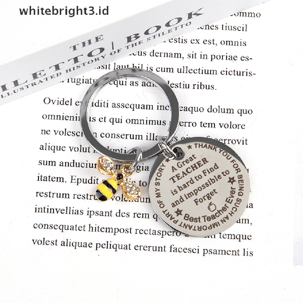 (whitebright3.id) Gantungan Kunci Desain Lebah + Tulisan Gaya Elegan Untuk Guru