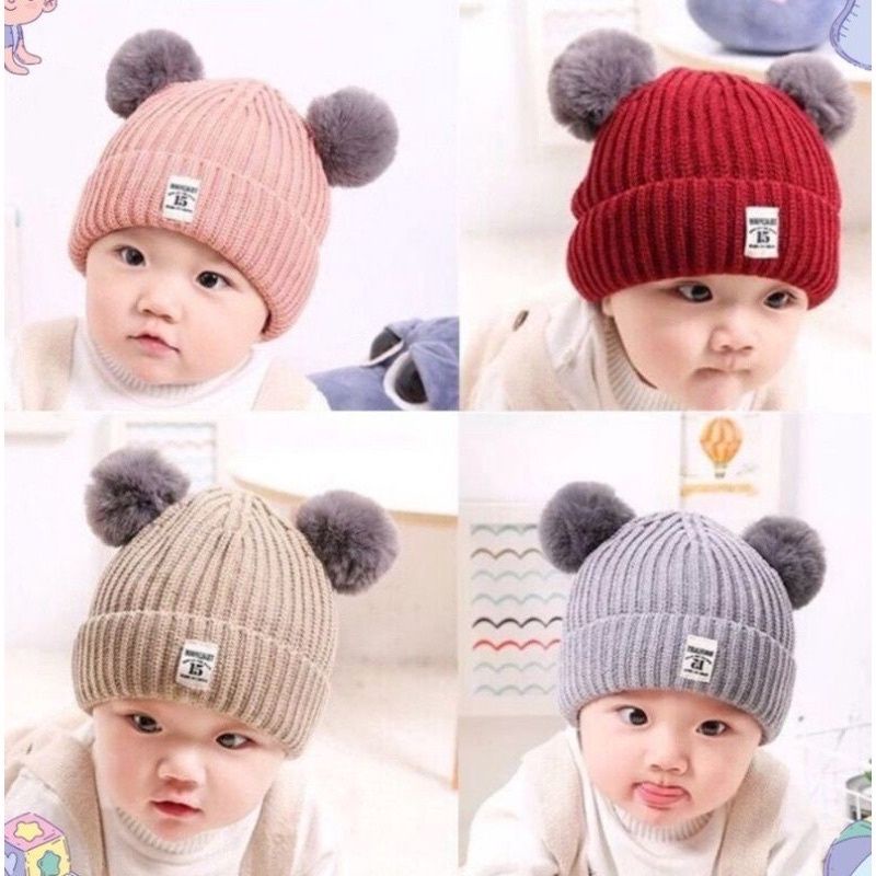 Topi kupluk rajut anak bayi pom pom premium |fashion