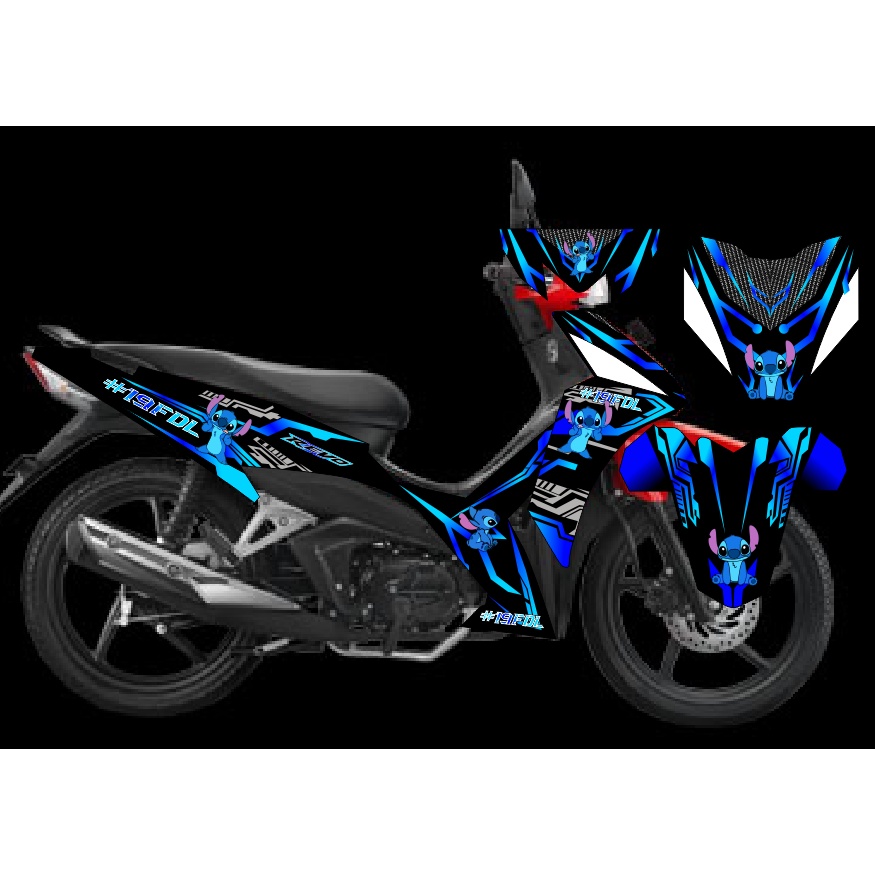 decal honda revo fi cw hitam biru stich