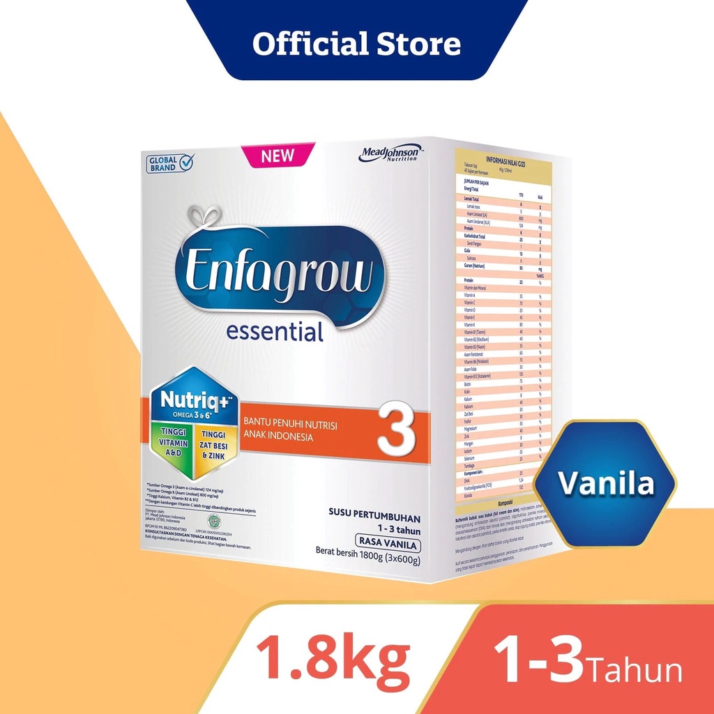 Enfagrow Essential 3 Susu Vanila 1800gr  1,8Kg promo