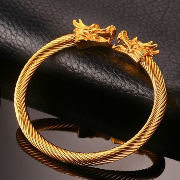 Fashion Trend Men Dragon Head Cuff Gelang Bangle untuk Lelaki Stainless Steel Twisted Wire Viking Vintage Male Jewelry