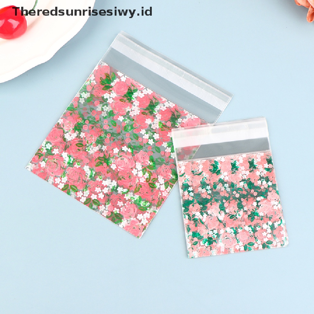 # Alat Rumah Tangga # 100pcs Kantong Plastik Transparan Motif Bunga Mawar DIY