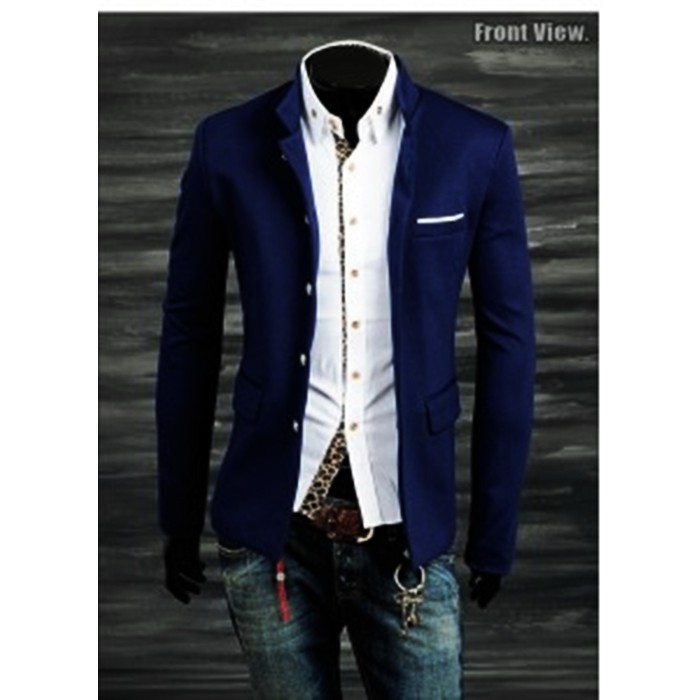 Jas Casual/Formal Pria Navy Blue Motif List Putih